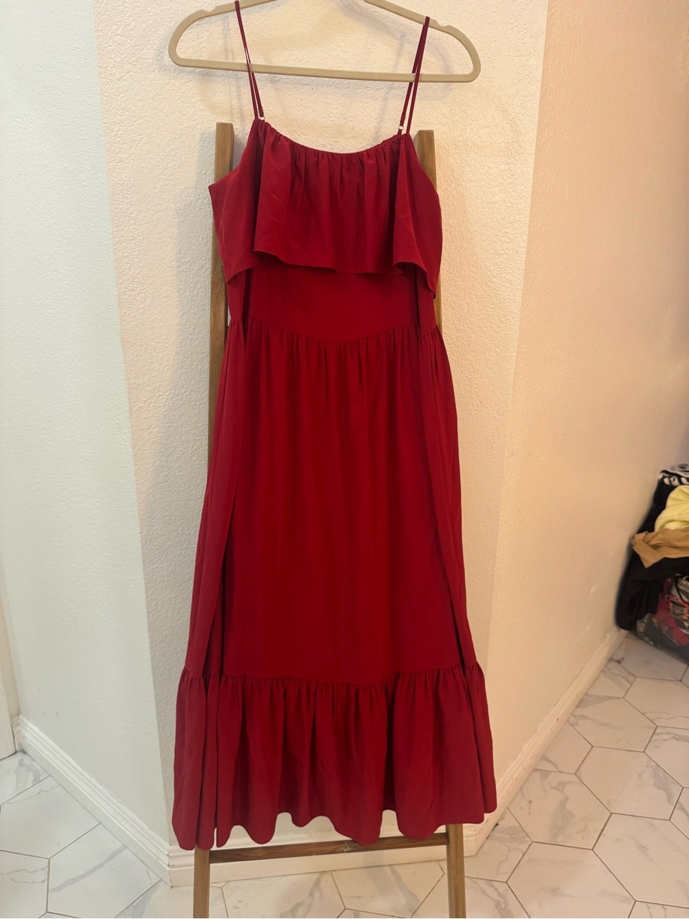 Robert Rodriguez Red Ruffle-Front Spaghetti-Strap Maxi Dress